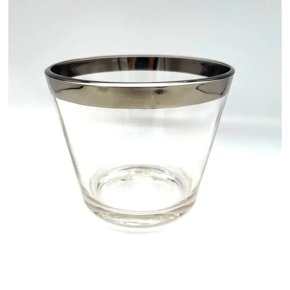 Vintage MCM Mid Century Dorothy Thorpe Silver Band Glass Ice Bucket